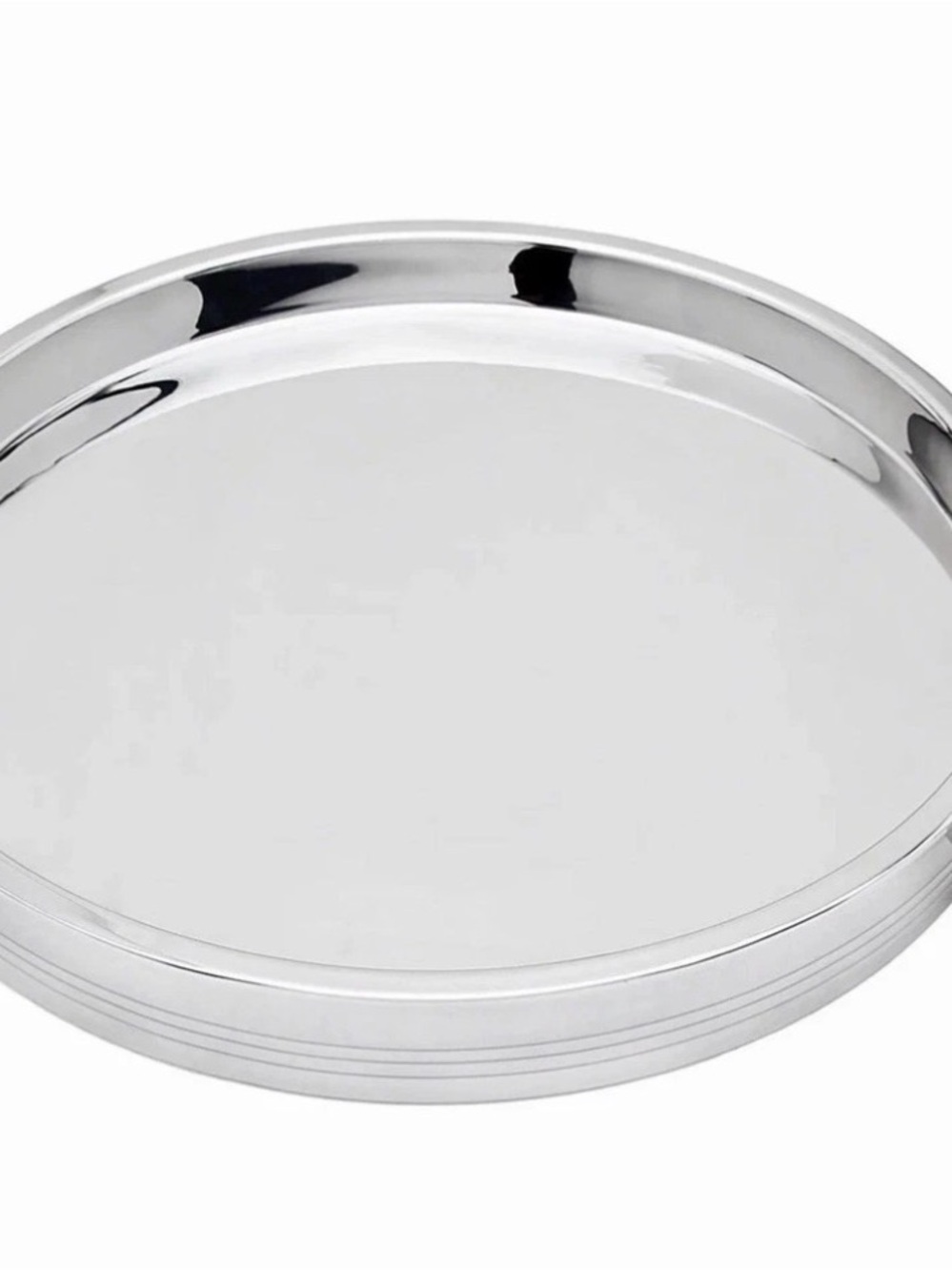 Stainless Steel Round Serving Tray - Silver